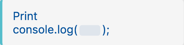 The Print block in syntax-js mode: console.log with an empty argument